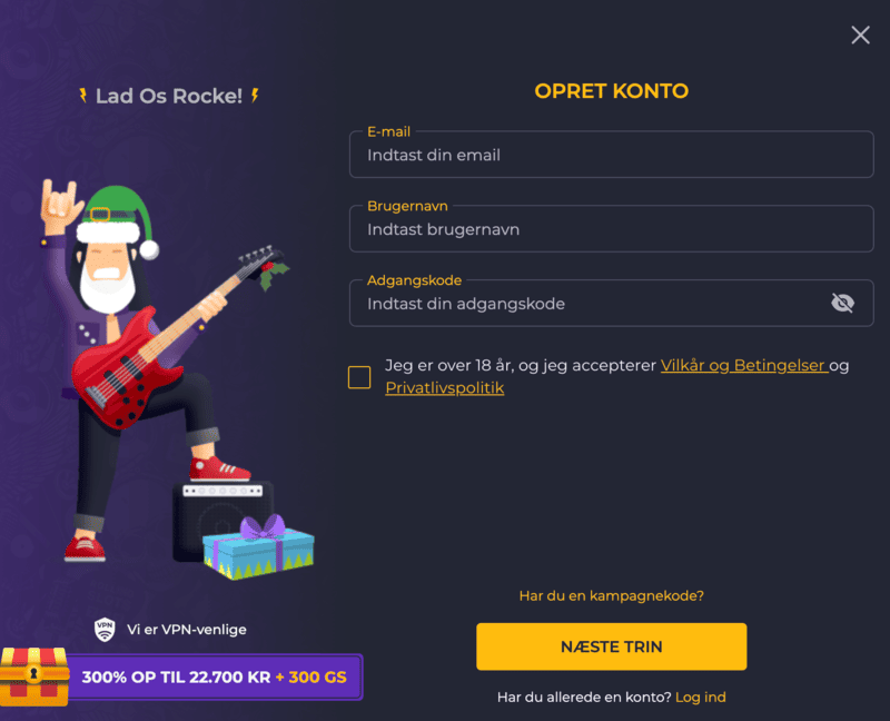 Registreringsformular hos Rolling Slots